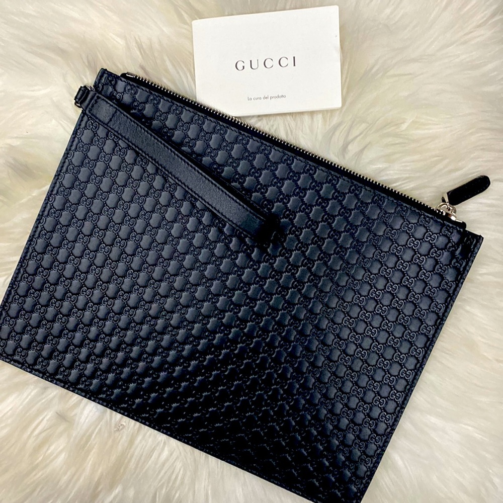 Gucci Embossed Black Leather Pouch/Clutch